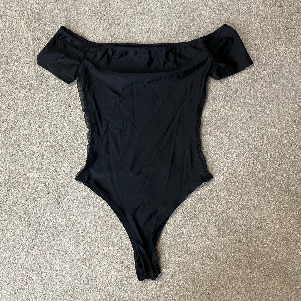 Forever 21 Mesh Panel Off The Shoulder Bodysuit